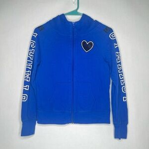 Justice Girls Royal Blue Zip Up Hoodie Size 10 M Cute Soft Trendy Gymnastics Fun